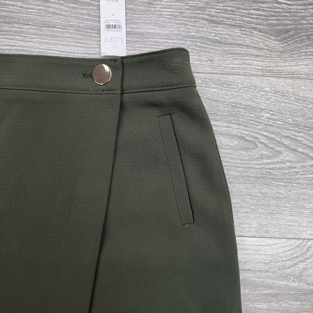 Ann Taylor LOFT Faux Wrap Skirt Womens 6 Olive Green Military Button Front Mini - Picture 4 of 14
